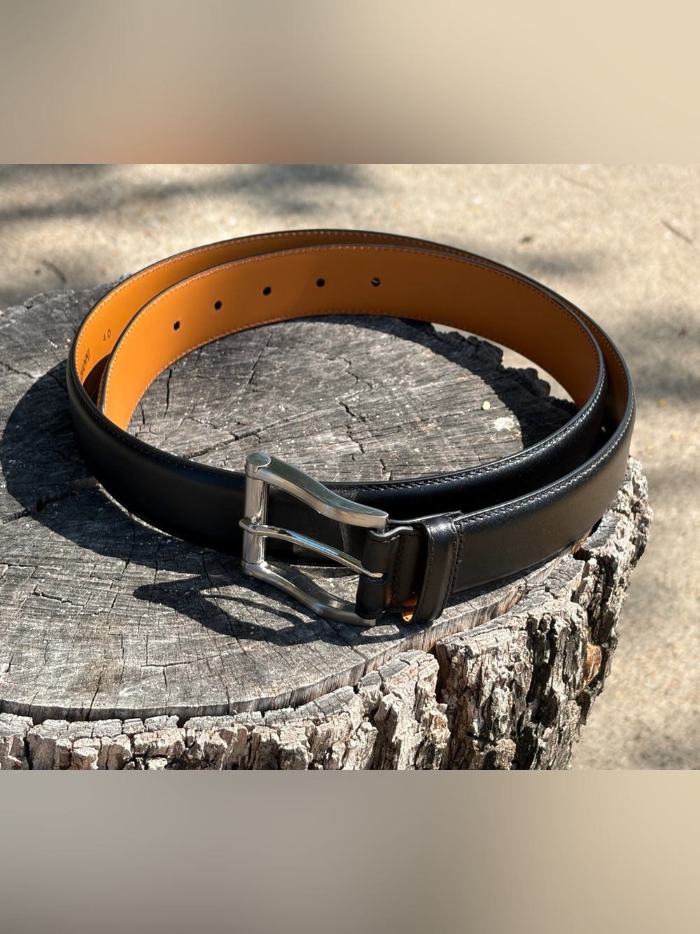 Magnanni Black Leather Belt with Tan Interior and Silver Buckle NWOT SZ 40